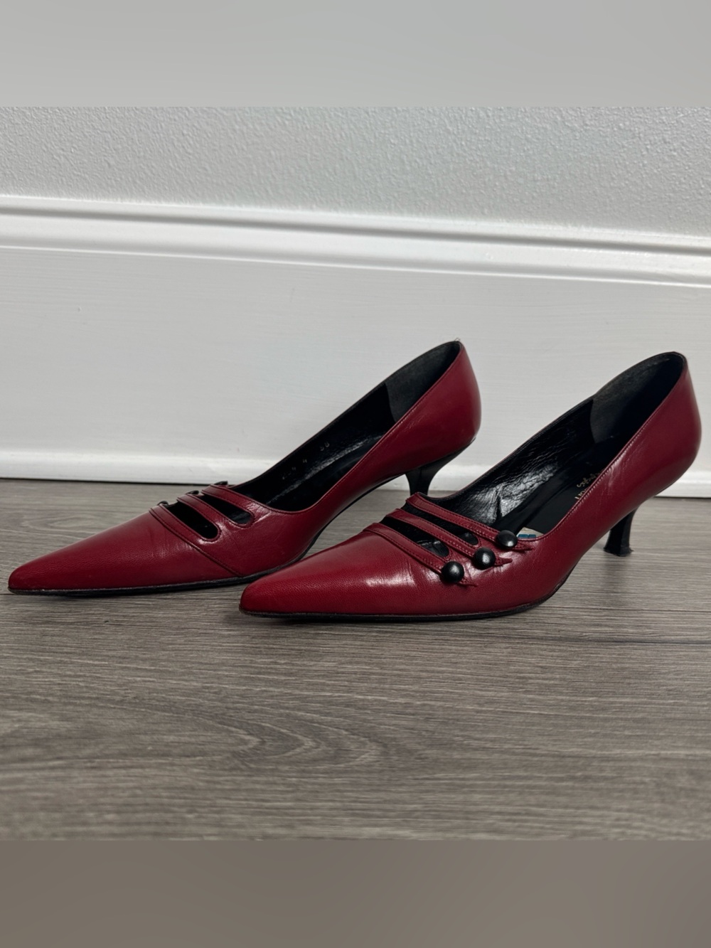 Vintage Georges Rech Paris El Corte Ingles Red Leather Pumps Heels Shoes size 8